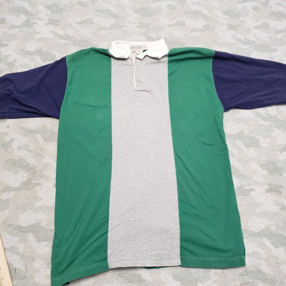Vintage Benchline Rugby Polo Shirt Mens Large Multicolor Short Sleeve Striped